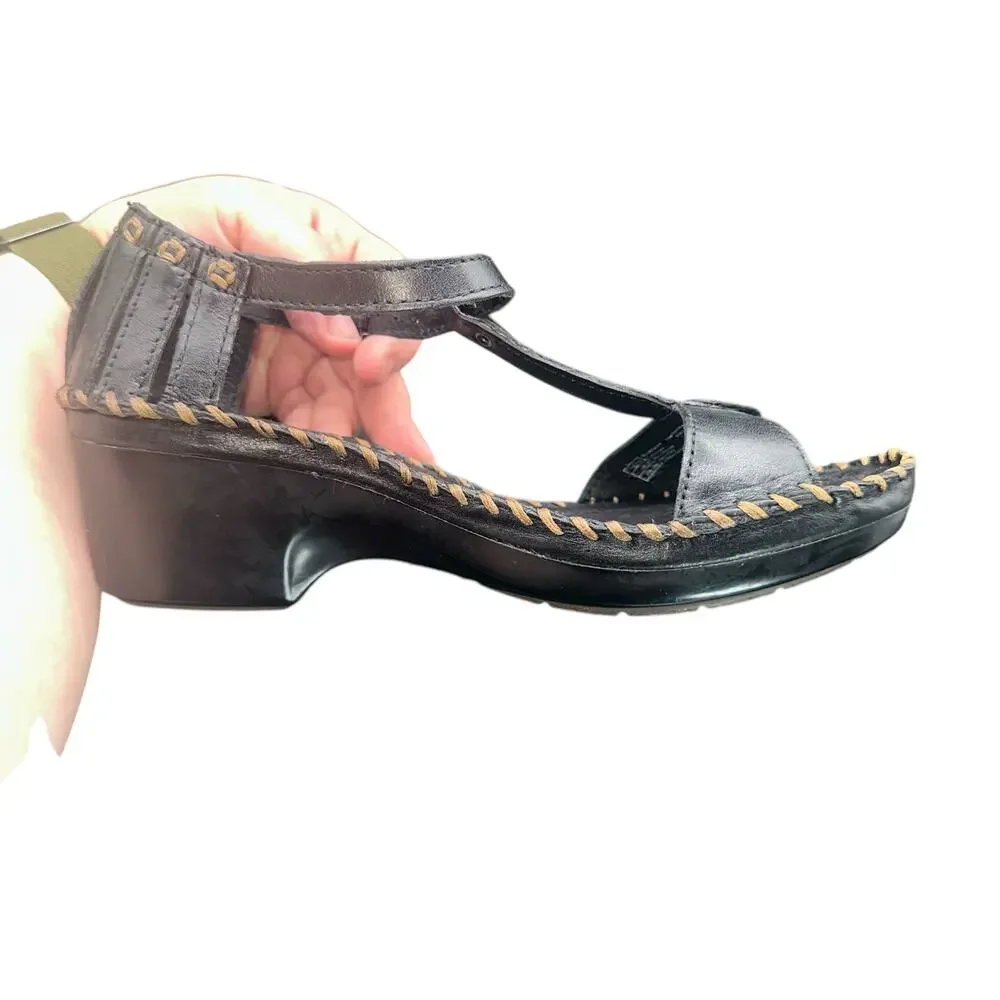 Ariat Leather Wedge Sandals 7.5 B Black Stitch Detail Comfort Slingback